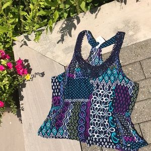Aero tribal color print racerback peplum top sz XL